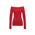 Slim fit red off-the-shoulder long sleeve brushed T-shirt with ribbed knit texture - S / Red