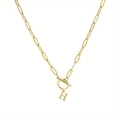 Gold stainless steel paperclip chain necklace with H-letter pendant and OT toggle clasp - Letter H