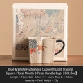 Tazza da caffè vintage in ceramica con motivi floreali blu e dettagli dorati in set regalo - Tazza Ortensia con Tracciatura in Oro (Scatola Regalo)