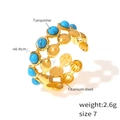 Anello aperto in acciaio al titanio dorato con pietre di turchese blu intarsiate - US 7 / Oro