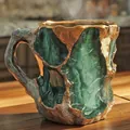 Creative emerald crystal coffee mug with natural stone texture and luxury gold rim accents - Mineral Mug-Green Ore