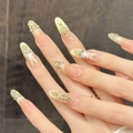 Luxury pink gradient almond press-on nails with 3D bunny charms and rhinestones - Large (L)