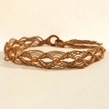 Bohemian brown woven belt with wooden beads and a round buckle tassel detail - 19470 Camel