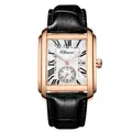 Chenxi men's square quartz watch with rose gold case and black leather strap - Rose Gold Case White Dial Black Strap