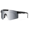 Sport sunglasses with silver mirrored lenses and black frame with white speckled pattern - Black Frame Silver Mirror (C8)
