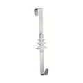 Silver metal over-the-door wreath hanger featuring a decorative Christmas tree cutout design - Christmas Tree (Silver)