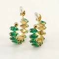 Boucles d'oreilles demi-créoles dorées ornées de pierres vertes taille marquise et fermoirs - Émeraude