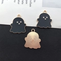 Set of three black enamel and gold Halloween ghost charms for DIY jewelry making - Black Ghost 18x22mm (15129)