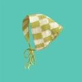 Handmade crochet checkered bandana in green and white with wavy scalloped edge detail - Green & White Checkerboard