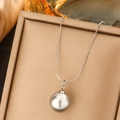 Minimalist titanium steel necklace featuring a single grey pearl with metallic luster - Silver Dainty Chain Single Grey Pearl Necklace (XS004-1)