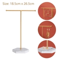 Golden T-bar jewelry display stand with hexagonal marble base for earrings, 18.5x26.5cm - Gold T Earring Rack White Base