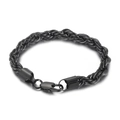 Pulsera de cadena de cuerda negra de acero inoxidable para hombre con cierre mosquetón - 200mm x 8mm / Negro (KB158017-Z)