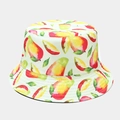 Reversible bucket hat featuring vibrant watercolor mango print on a white canvas background - M (56-58cm) / Mango Pattern Light Green