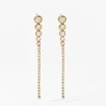 Golden stainless steel long tassel earrings with clear round cut zircon stones - Long Claw-Set Line Tassel Style (D2786) / Gold