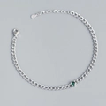Bracciale a catena tank in argento S925 con gemma rotonda verde smeraldo incastonata - Argento 925 / Oro Bianco