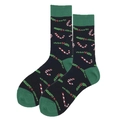 Christmas crew socks in black featuring candy cane patterns and green accents - 38-46 / Black Candy Cane Holly