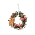 Christmas pine wreath featuring a felt reindeer, pine cones, and red checkered bows - Elk Style