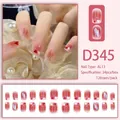 Unghie finte sfumate rosa con cuori e scaglie d'oro in set da 24 pezzi per manicure - Stile Foglia D'oro Cuore Sfumato Blush (D345)