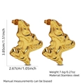 Detailed view of irregular hammered gold stainless steel earrings with precise size dimensions - Stainless Steel Liquid Minimalist