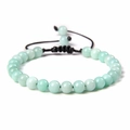 Handmade 6mm light green natural stone beaded bracelet with adjustable black woven cord - 6mm / Amazonite Style