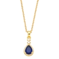 Elegant gold chain necklace with pear-cut blue gemstone pendant and diamond halo - Blue