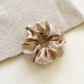Champagne gold large scrunchie with metallic shimmer and pleated texture for ponytail - Medium / Khaki