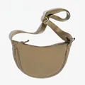 Khaki nylon crescent crossbody bag with adjustable wide fabric strap and minimalist design - Dark Khaki