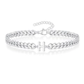 Zilveren roestvrijstalen Cubaanse schakelarmband met een centrale H-letter hanger - Staal Kleur D
