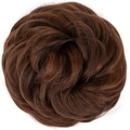 Dark brown messy bun hair piece with curly synthetic texture on a white background - Red Vino