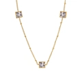 Collar de titanio chapado en oro de 18K con cristales talla esmeralda y cadena de cuentas - Collar E108 de Circonita Blanca