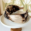 Knotted vintage tie-dye wide headband in beige and brown silk fabric for women - Coffee Rose