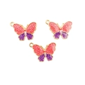 Pink and purple glitter butterfly charms with gold metal frame for DIY jewelry making - Pink Purple