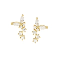 Detailed macro view of gold-plated tassel earrings featuring marquise and round zircon stones - Flower Cluster Stud Earrings / Gold