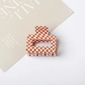 Vintage checkered square hair claw clip in brown and white acrylic for hair styling - Brown