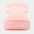 Texture détaillée d'un bonnet en tricot rose à larges côtes avec bord roulé élastique épais - 207# Rose Clair