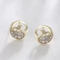 Elegant 14K gold plated hollow circular earrings featuring sparkling cubic zirconia stones - Round Hollow Zirconia (008)
