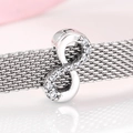 Silver infinity charm bead with pavé white zircons on a mesh style watch band - Infinity Symbol (PP0040)