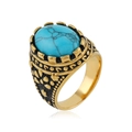 Vintage gold-plated ring featuring an oval blue turquoise stone with black veining - 9 / Blue Turquoise