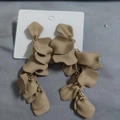 Elegant long tiered flower petal tassel earrings in matte brown finish with golden chains - Coffee