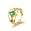 Anello a catena di perline dorate regolabile con occhio smaltato verde e zircone - Smalto Verde Oro (SR22040108GN)