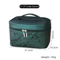 Waterproof PU leather cosmetic bag with dark green marble pattern and dual metal zippers - X-137 Large Square Dark Green