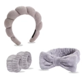 Gray 4-piece sponge headband and wristband set for skincare and face washing - Grey Headband Wristbands And Hair Tie Set