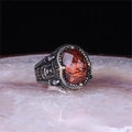 Vintage men's serpent ring with amber faceted gemstone and Arabic script engraving - Adjustable Open / Amber Arabic Inscription