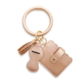 Set portachiavi in pelle PU oro rosa con bracciale, nappa, porta rossetto e porta carte - Oro rosa