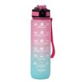 Pink and blue gradient 1000ml sports water bottle with time markers and strap - Gradient Pink Blue