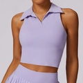 Top polo sportivo lavanda da donna con gonna a pieghe per tennis e allenamento fitness - Viola Romantico / S