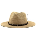 Cappello fedora in paglia con fascia decorata con perline per protezione solare mare - M (56-58cm) / Cachi
