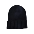 Bonnet en maille côtelée noire pour femme avec revers large au design classique - Noir