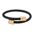 Zwarte kabelarmband met roségouden cilindrische uiteinden in open manchetstijl - Zwart en Goud
