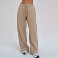 Women's wide-leg khaki joggers with elastic drawstring waist for casual sports wear - S / Camel Brown